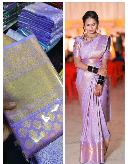 Preimium Golden + Voilet Colour Saree